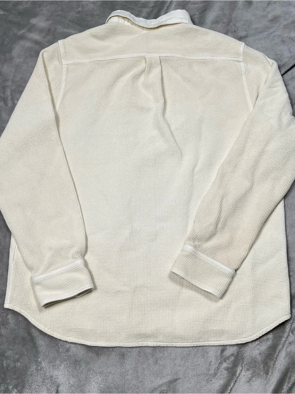 J Crew Oarsman Waffle Knit Rugby Polo Mens L Cream Thermal Preppy L/S Shirt